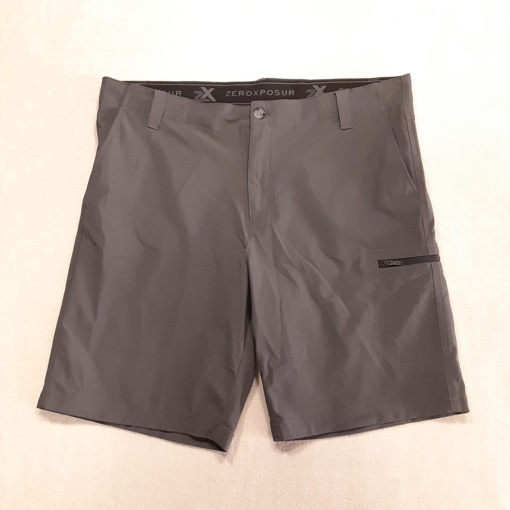 Zeroexposur Mens Performance Chino Shorts Sz.36/Gray-Slate/9" Inseam/Flat Front
